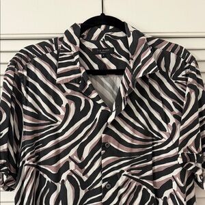 Ted Baker Black, White & Mauve Zebra-Print Button-Up Top